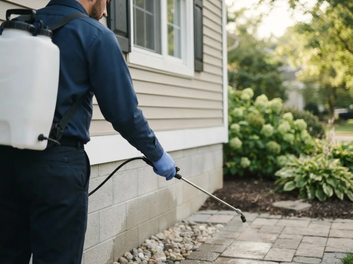 Pest control technician inspecting a home in Pascoag, RI
